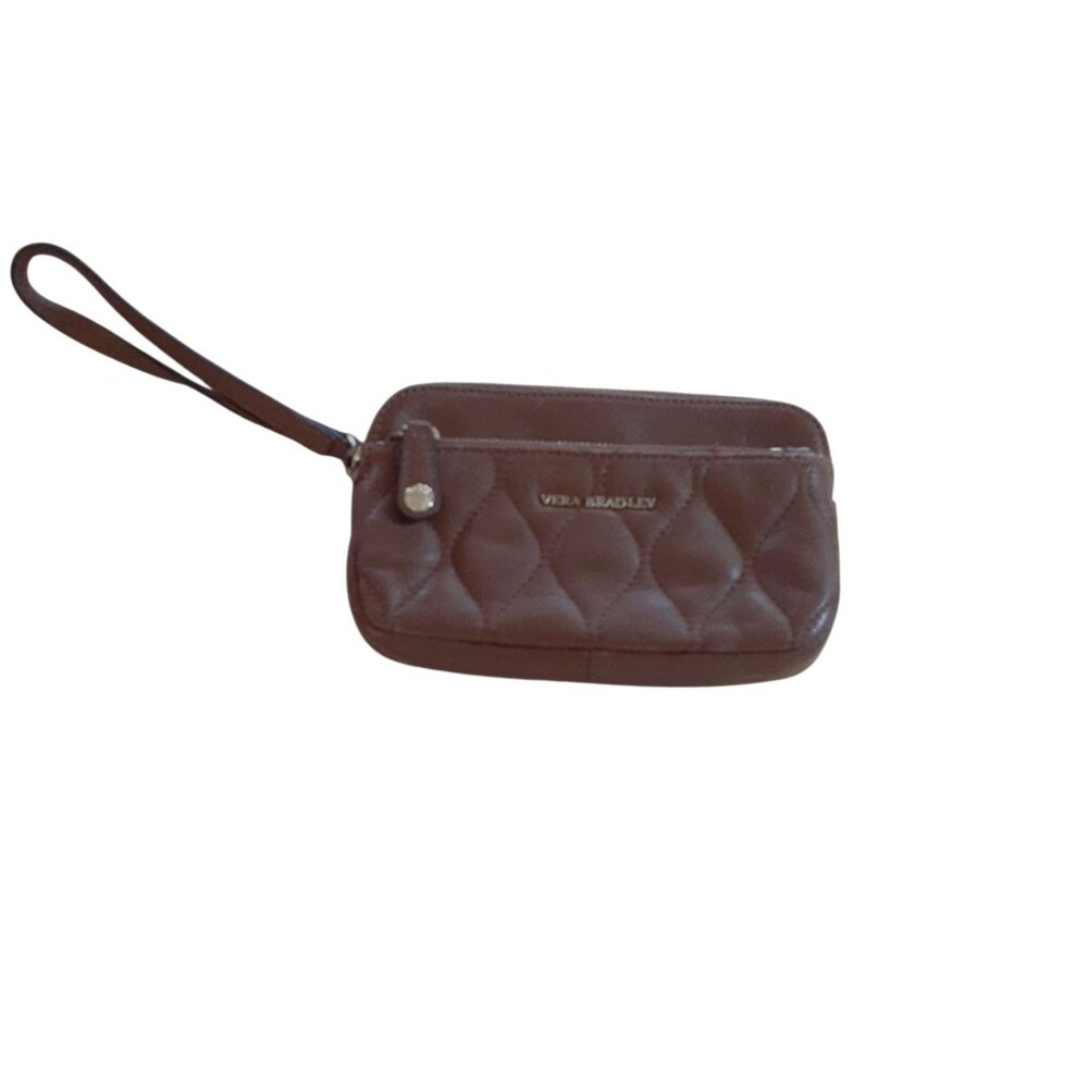Vera Bradley Womens Quilted Leather Brown Sophie Wristlet 4" x 6.5"